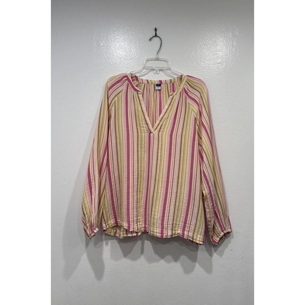 Old Navy Striped Peasant Top Women’s Size Medium Multi Color‎ Gauze 100% Cotton
